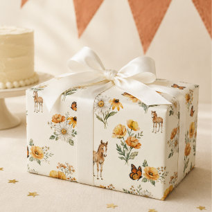 Papel De Presente Padrão de Cavalo e Borboleta de Flor Silvestre Vin