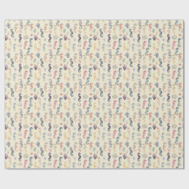 Papel De Presente Padrão de Cavalo-Marinho em Aquarela Berçário Cost