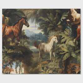 Papel De Presente Padrão de Cavalo Tropical Vintage Elegante Equestr