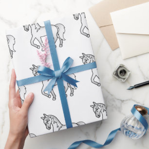 Papel De Presente Padrão de Cavalo Trotador de Cartoon de cinza