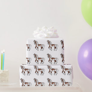 Papel De Presente Padrão de Cavalo Trotador Marrom Pinto Cute