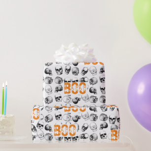 Papel De Presente Padrão de Caveira de Bolinho Laranja Halloween Spo
