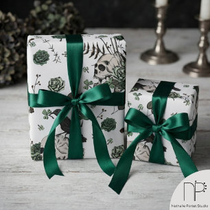 Papel De Presente Padrão de Caveira Verde e Branco Dia de São Patríc