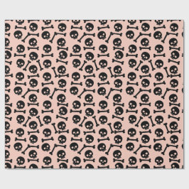 Papel De Presente Padrão de caveiras e ossos rosa e preto para o Hal