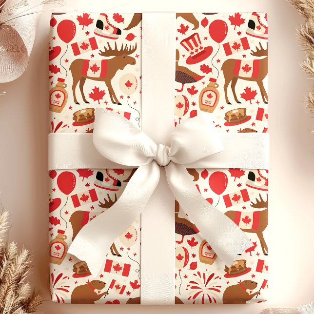 Papel De Presente Padrão de Celebração do Dia do Canadá (Criador carregado)