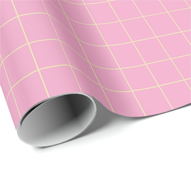 Papel De Presente Padrão de célula verde claro com fundo rosa. (Ponta do rolo)