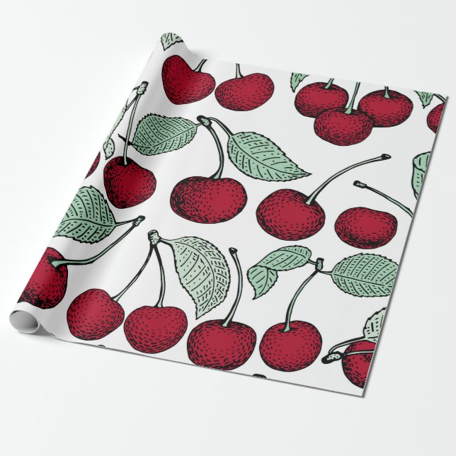 Papel De Presente Padrão de cereja de safena. Fundo, Pat (Desenrolado)
