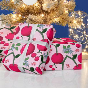Papel De Presente Padrão de Cereja Fofa, Fruta Kawaii Brilhante