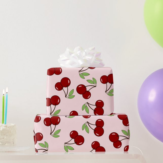 Papel De Presente Padrão de Cereja Vermelha Doce (Presentes para festas)
