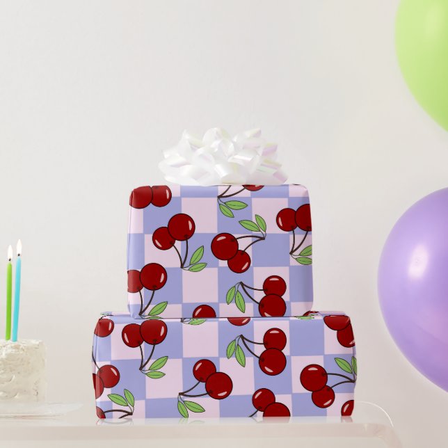 Papel De Presente Padrão de Cereja Vermelha Doce (Presentes para festas)