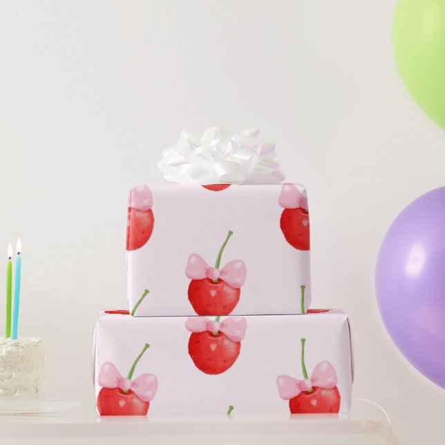Papel De Presente Padrão de Cereja Vermelha Doce (Presentes para festas)