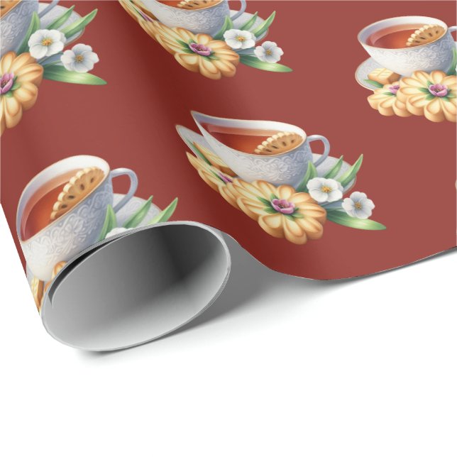 Papel De Presente Padrão de chá de limão em azulejos fofos (Ponta do rolo)