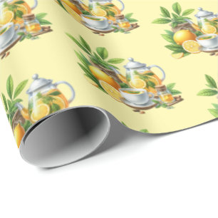 Papel De Presente Padrão de chá de limão em azulejos fofos