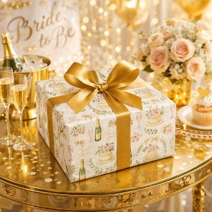 Papel De Presente Padrão de Chá de Noiva de Bolo de Champanhe Pastel