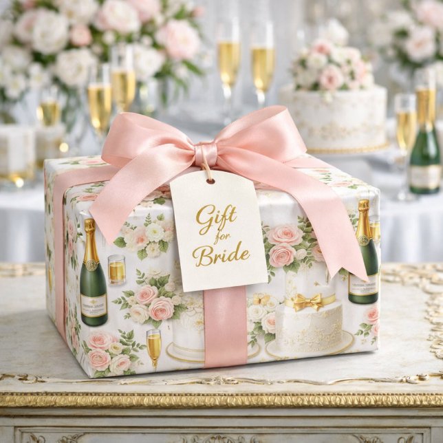 Papel De Presente Padrão de Chá de Noiva em Rosa Champagne (Criador carregado)