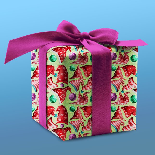 Papel De Presente Padrão de chapéus de gnomos verdes e vermelhos de  (Criador carregado)