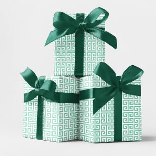 Papel De Presente Padrão de Chave Grega em Teal Claro e Branco