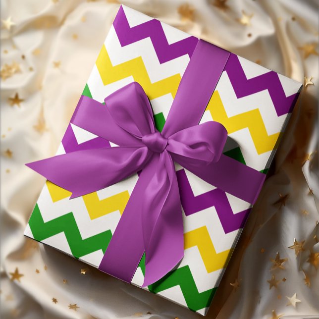Papel De Presente Padrão de Chevron do Carnaval (Mardi Gras Chevron Pattern Wrapping Paper)