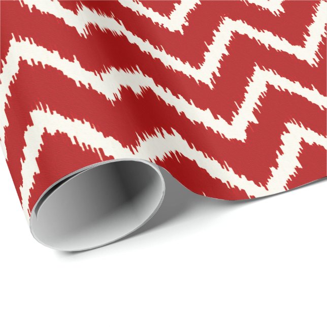 Papel De Presente Padrão de Chevron Ikat - Vermelho profundo e branc (Ponta do rolo)