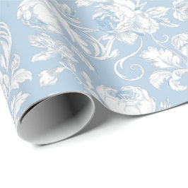 Papel De Presente Padrão de Chinoiserie Azul e Branco