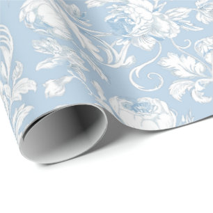 Papel De Presente Padrão de Chinoiserie Azul e Branco