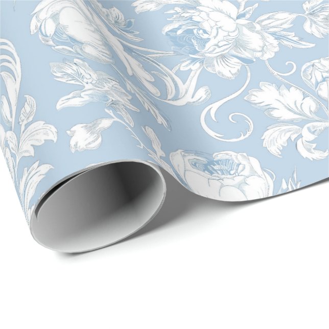Papel De Presente Padrão de Chinoiserie Azul e Branco (Ponta do rolo)