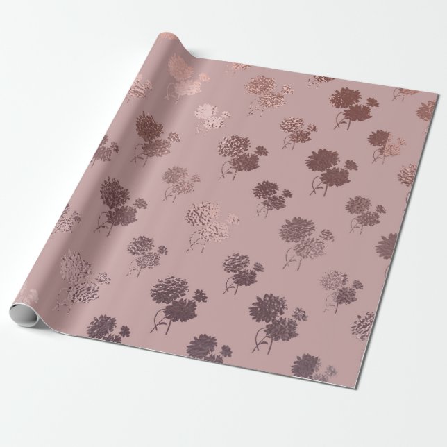 Papel De Presente Padrão de Chrysanthemum Dourado rosa a rosa-pentea (Desenrolado)
