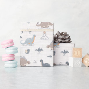 Papel De Presente Padrão de Chuva Dinossauro Bebê Menino Fofo Dino A