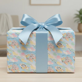 Papel De Presente Padrão de Chuveiro de Bebê Elefante Avião Aquarela