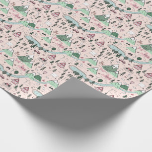 Papel De Presente Padrão de cidade agrícola escandinava Rosa 