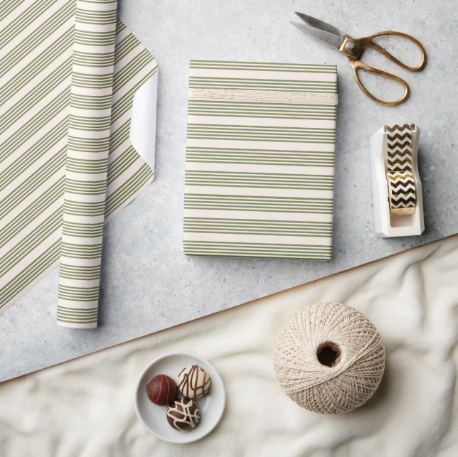 Papel De Presente Padrão de cinco faixas verde-oliva e bege (Artesanato)