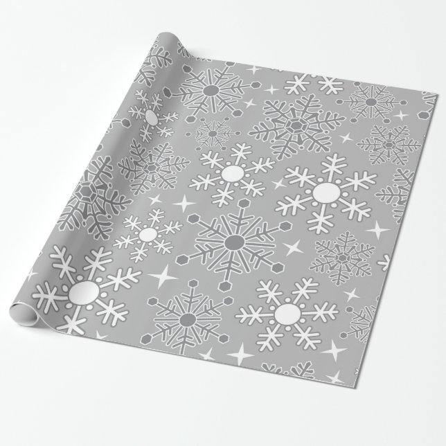 Papel De Presente Padrão de cinzas prateadas em flocos de neve de Na (Desenrolado)