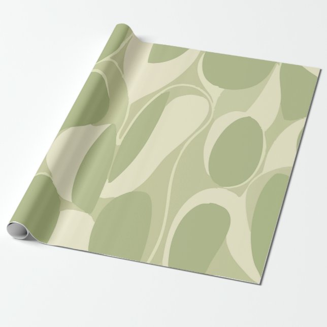Papel De Presente Padrão de Círculo Abstrato Verde Claro e Bege (Desenrolado)