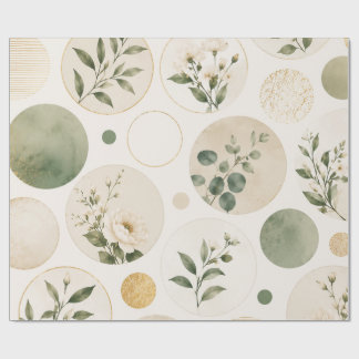 Papel De Presente Padrão de Círculo Botânico Neutro