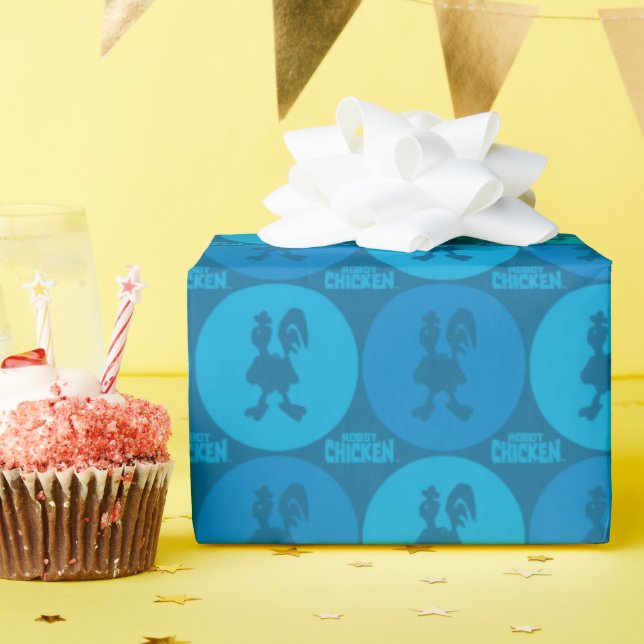 Papel De Presente Padrão de Círculo de Galinha Robô (Festa de aniversário)