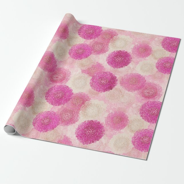 Papel De Presente Padrão de Círculo de Renda Floral Abstrata Rosa (Desenrolado)