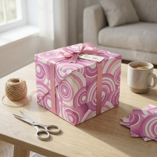 Papel De Presente Padrão de Círculos Retro Rosa