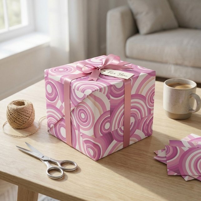 Papel De Presente Padrão de Círculos Retro Rosa (Criador carregado)