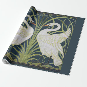Papel De Presente Padrão de Cisnes Art Nouveau: Impressão de Cisne d