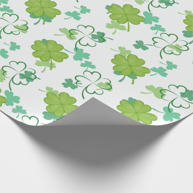 Papel De Presente Padrão de Clover Sortudo - Design de Shamrock Verd (Ponta)