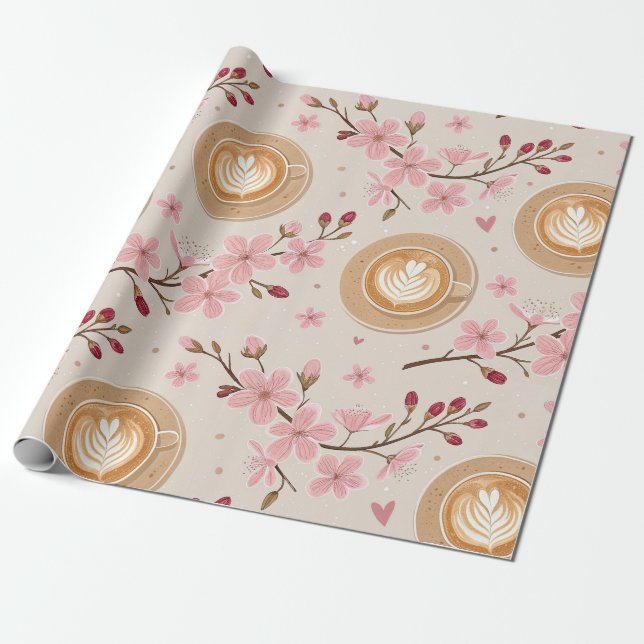 Papel De Presente Padrão de Cobertura de Café Flor de Cerejeira (7) (Desenrolado)