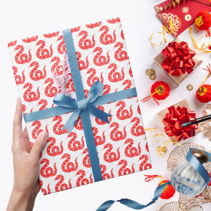 Papel De Presente Padrão de Cobra Vermelho Minimalista Chinês Novo A