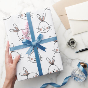 Papel De Presente Padrão de Coelhinho Branco Feliz e Bonito