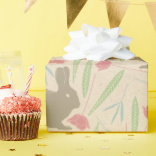 Papel De Presente Padrão De Coelhinho De Páscoa Azul-Rosa Primavera