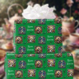 Papel De Presente Padrão De Coelhinho De Páscoa De Vidro Verde Whims