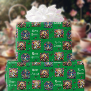 Papel De Presente Padrão De Coelhinho De Páscoa De Vidro Verde Whims