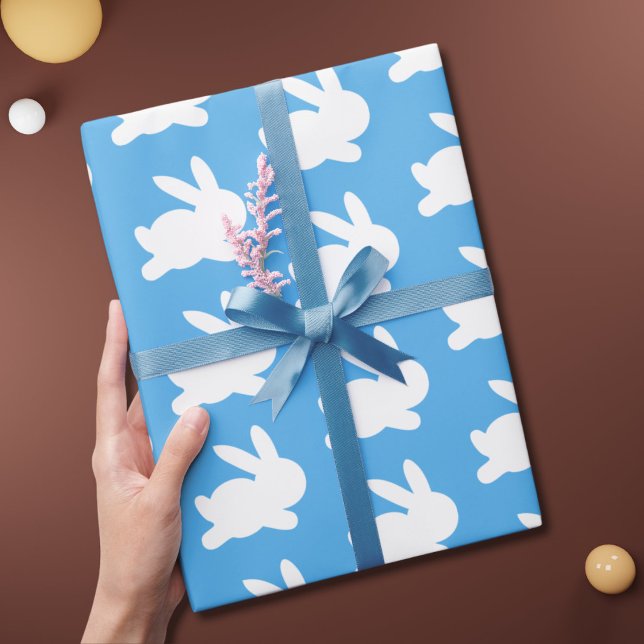 Papel De Presente Padrão de Coelho Branco Azul Fofo (Criador carregado)