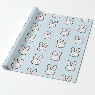 Papel De Presente Padrão de Coelho com Rosto de Coelhinho Fofo