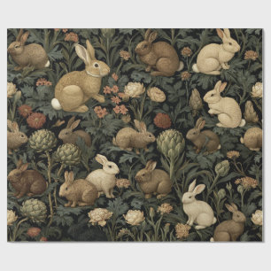 Papel De Presente Padrão de Coelho da Floresta Vintage Botânica Escu