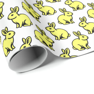 Papel De Presente Padrão de coelhos - Amarelo, Preto e Branco